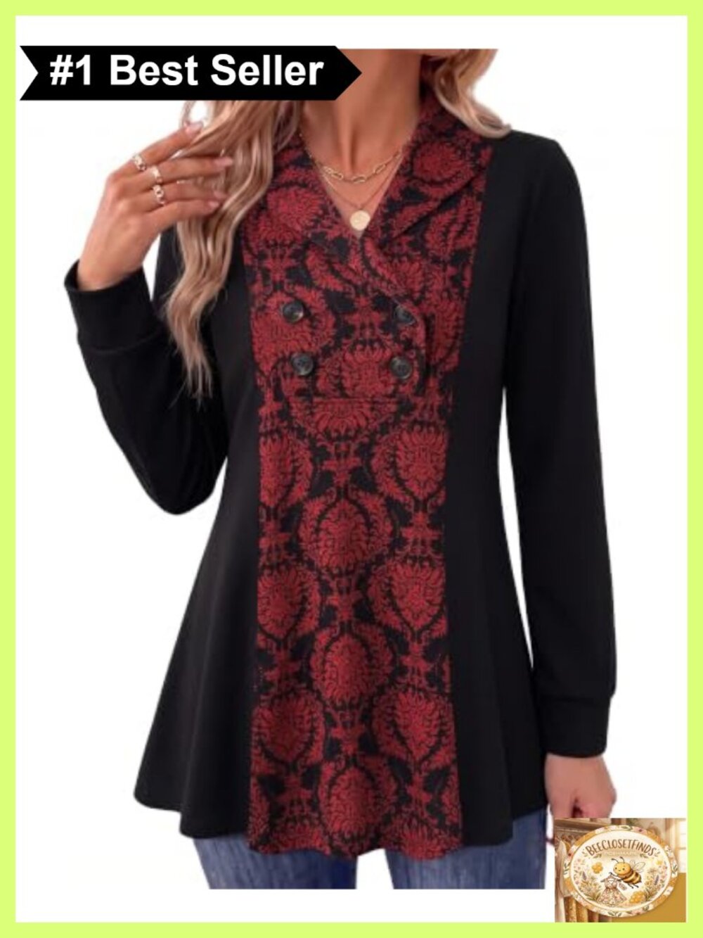 Womens Long Sleeve V Neck Tunic Sweatshirt Pullover with Buttons Loose Fit